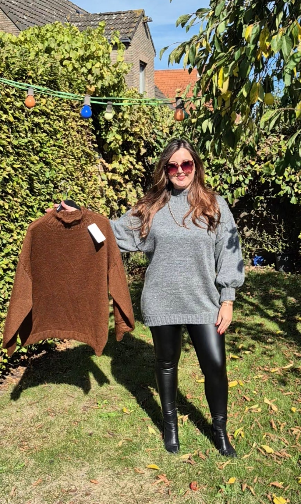 Trui met kraag en pofmouwen, met wol, Kameel