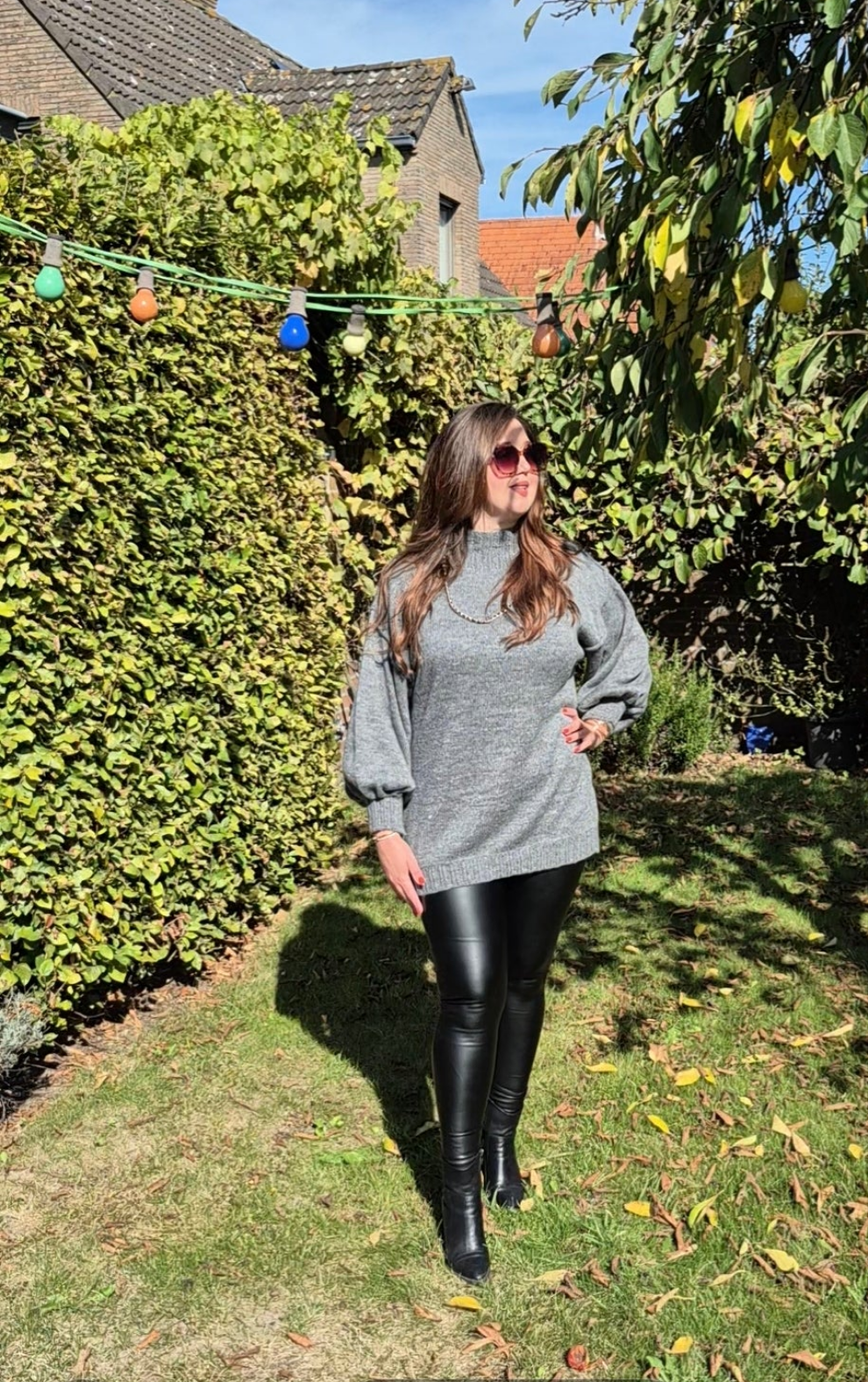 Trui met kraag en pofmouwen, met wol, Grijs