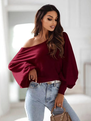 Relaxed sweater met lange mouwen donker bruin - RABOLLA