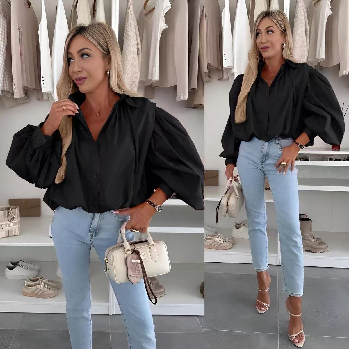 Katoen blouse met pofmouwen - RABOLLA