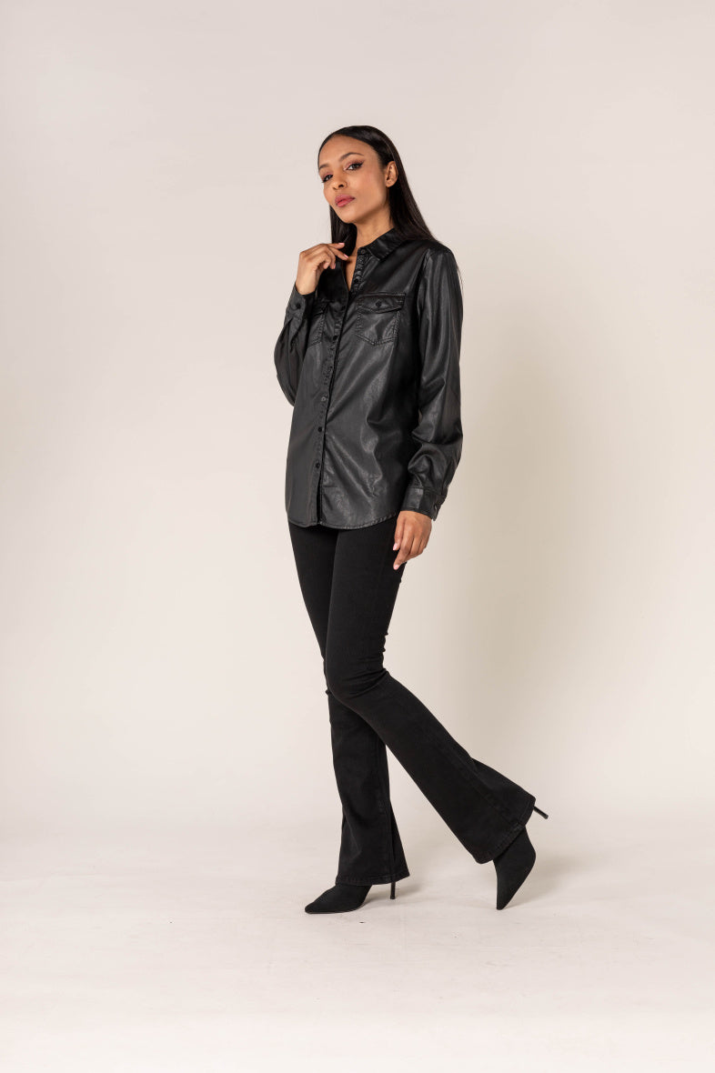 Blouse Noir Leather Look
