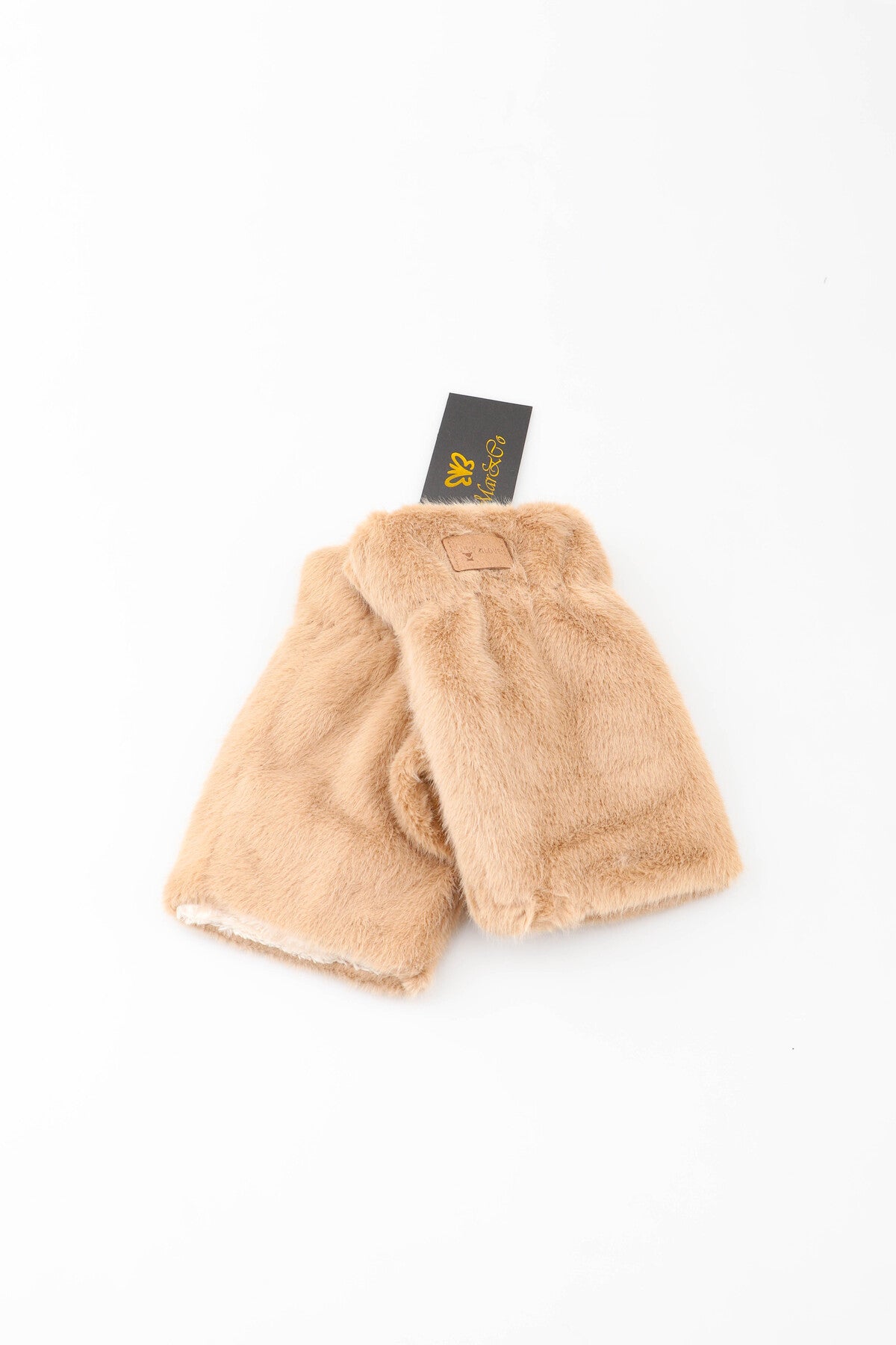 Superzacht fluffy vingerloze handschoenen van faux fur - Taupe