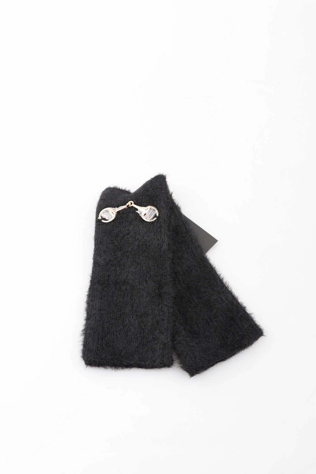 Luxe vingerloze handschoenen met gouden detail van wolmix - Zwart