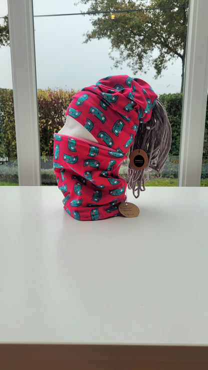 Fleece Gevoerde Nekwarmer & Muts in Eén met Ponytail Opening - KR