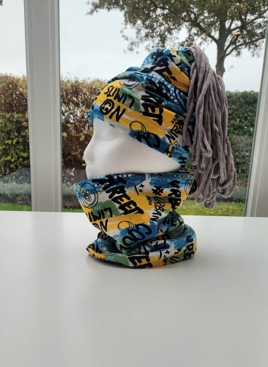 Fleece Gevoerde Nekwarmer & Muts in Eén met Ponytail Opening - GRB