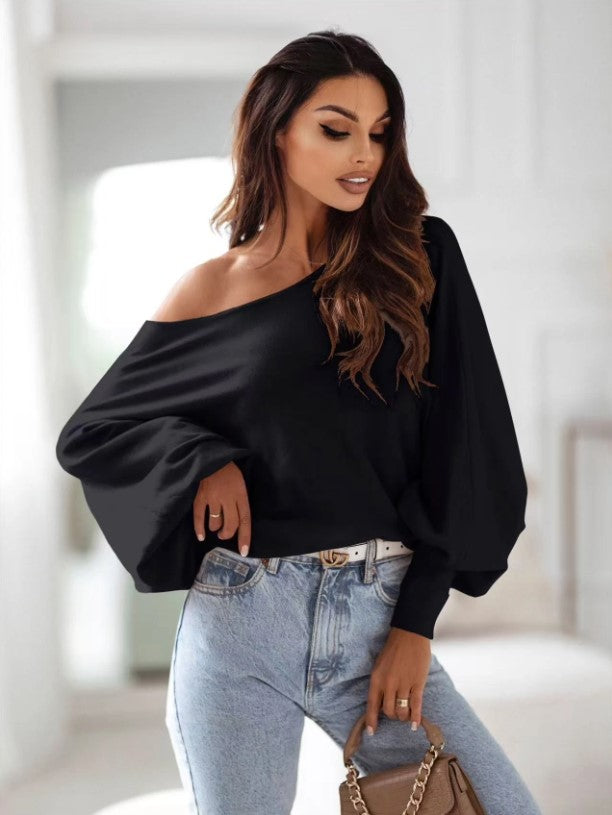 Relaxed sweater met lange mouwen donker bruin - RABOLLA