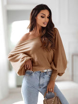 Relaxed sweater met lange mouwen donker bruin - RABOLLA