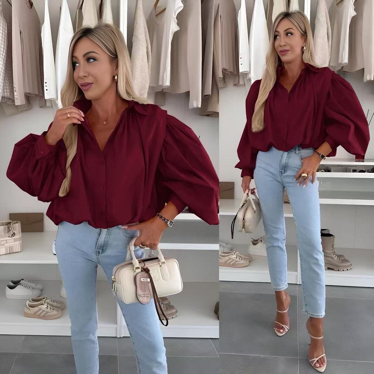 Katoen blouse met pofmouwen - RABOLLA